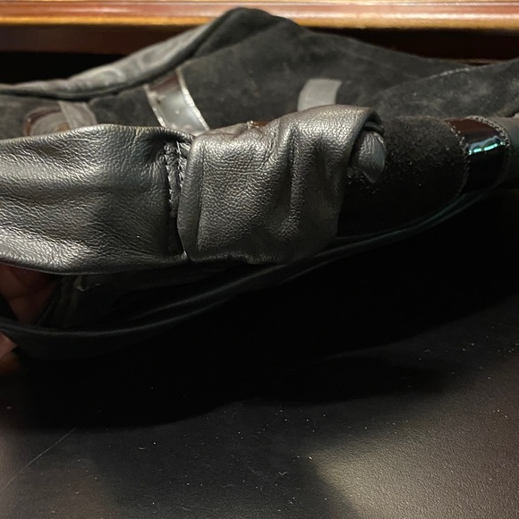 Black leather black suede and black patent Patchwork Shoulder Bag - Picture 14 of 14